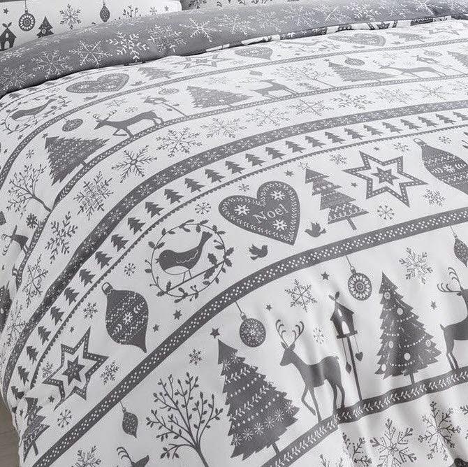 Noel Scandinavian Christmas Duvet Cover Bedding Set - Grey
