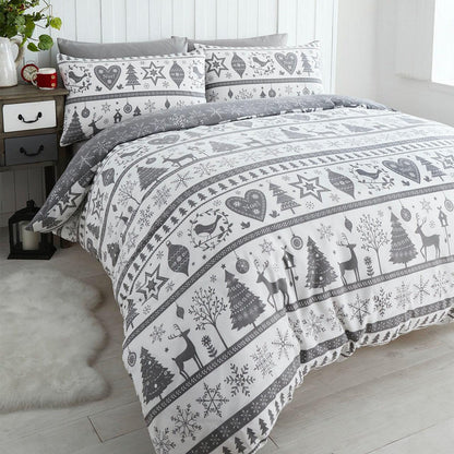 Noel Scandinavian Christmas Duvet Cover Bedding Set - Grey