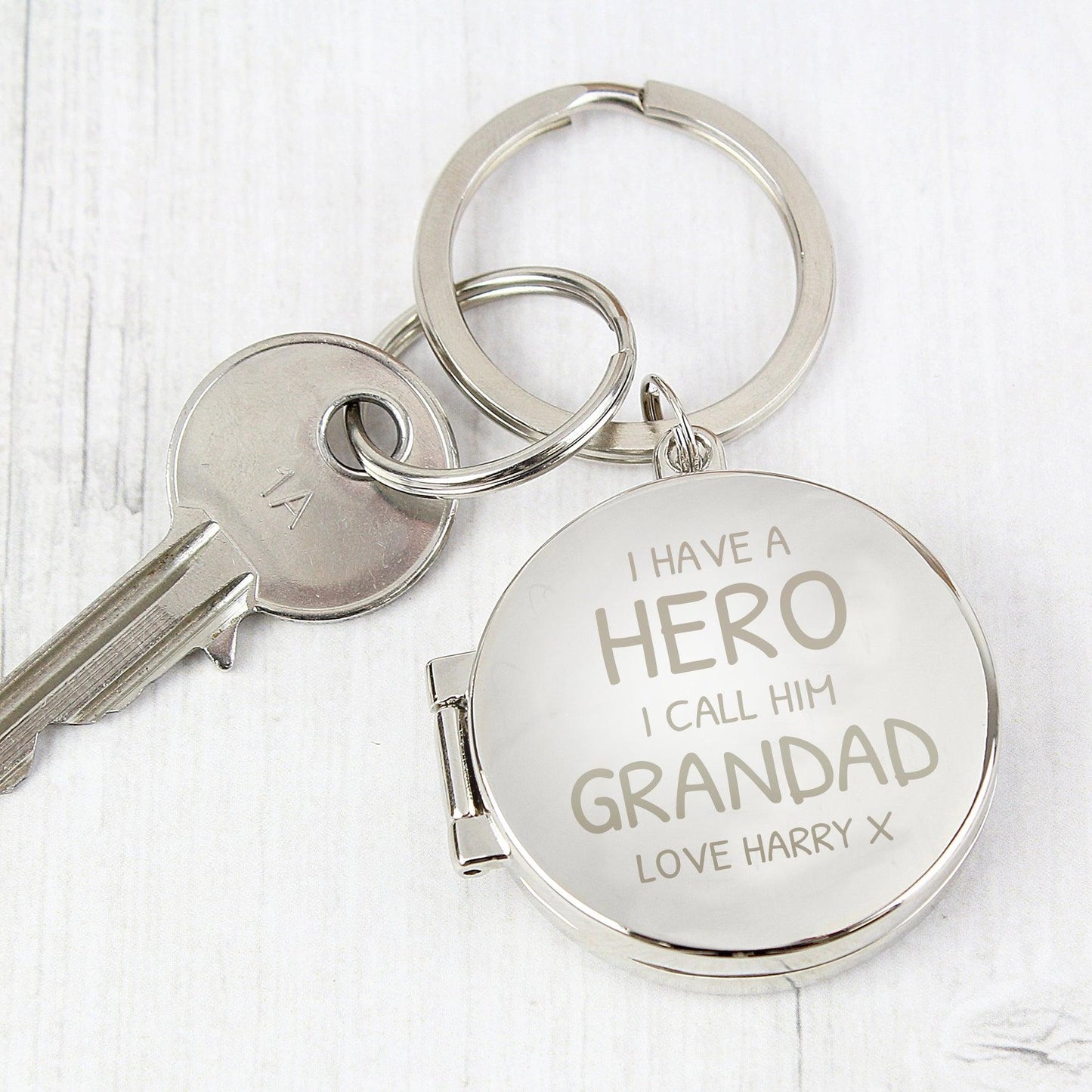 Personalised Silver I Have A Hero Round Photo Keyring