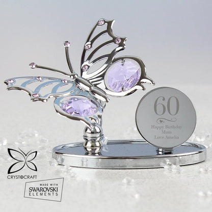 Personalised Silver Swirls & Hearts Birthday Crystocraft Butterfly - Kporium Home & Garden