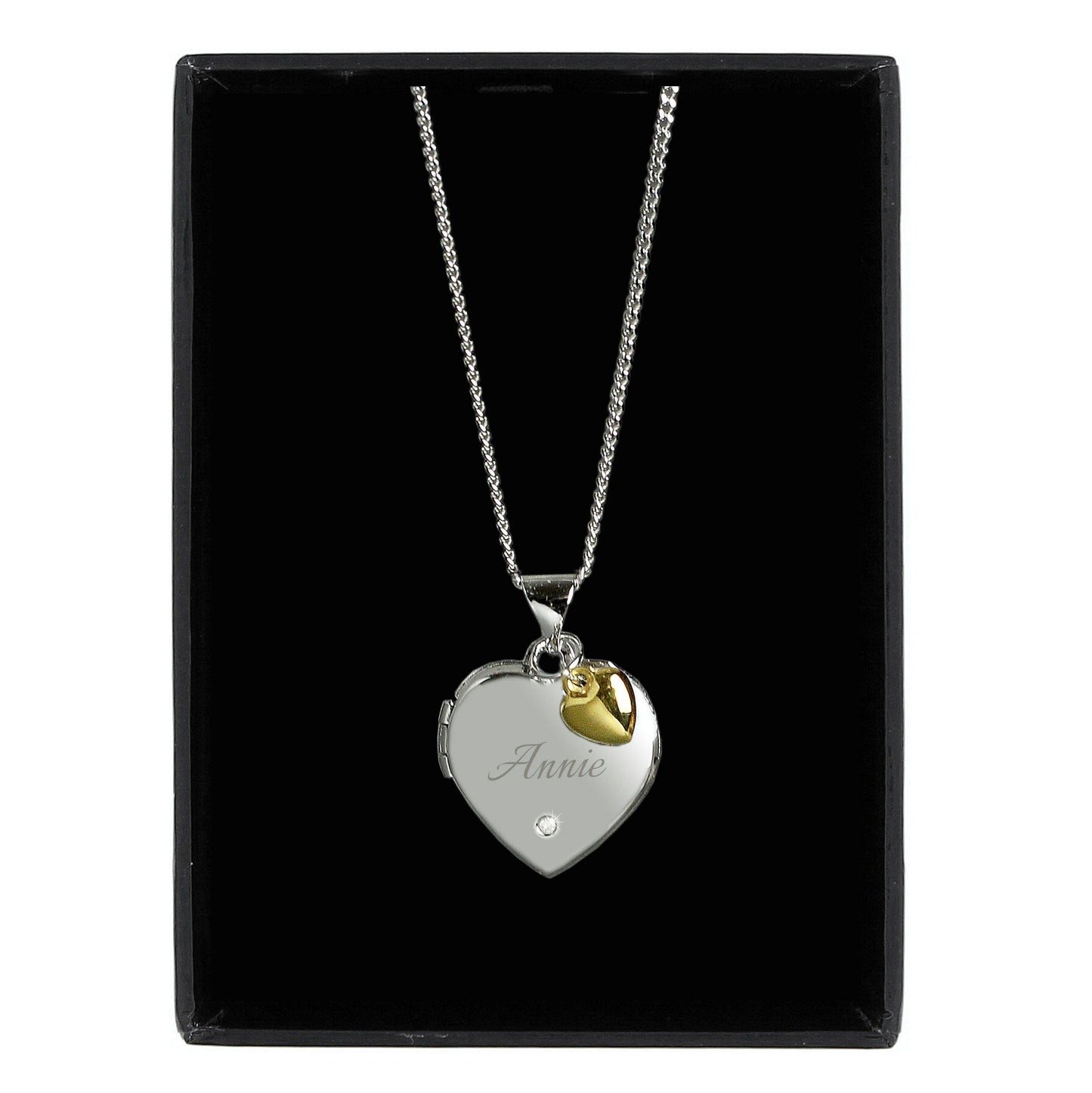 Personalised Sterling Silver Heart Locket Necklace with Diamond and 9ct Gold Charm - Kporium Home & Garden