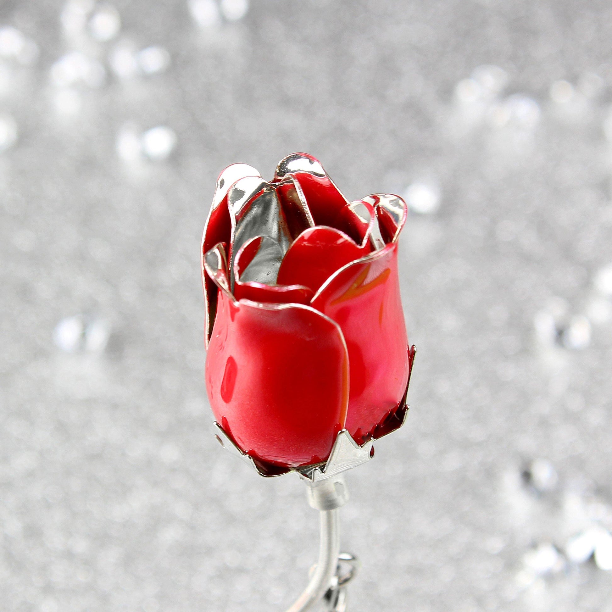 Personalised Silver Swirls & Hearts Red Rose Bud Ornament - Home Inspired Gifts