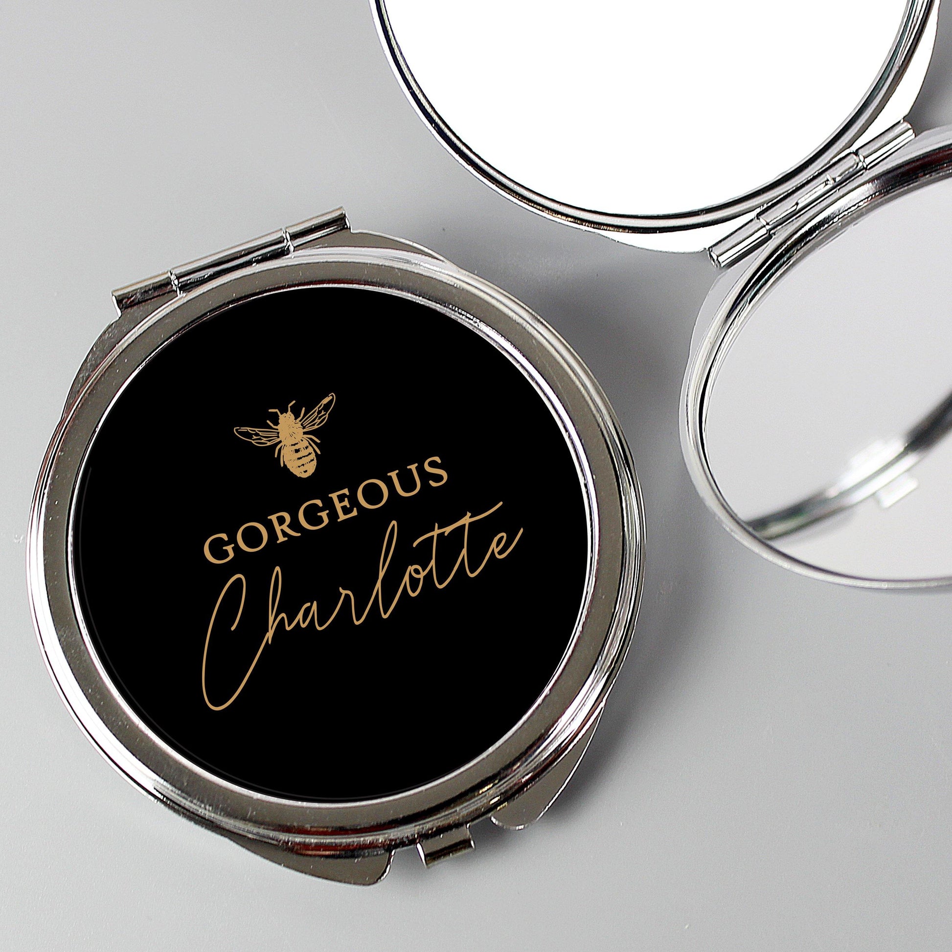 Personalised Message Bee-u-tiful Black Silver Compact Mirror - Home Inspired Gifts
