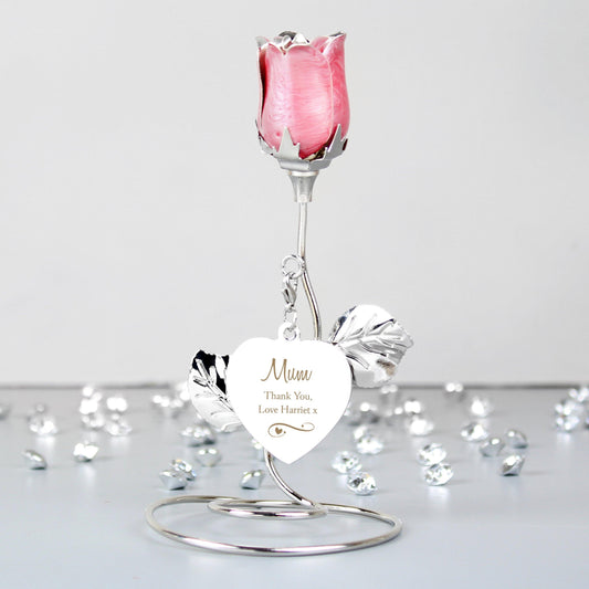 Personalised Silver Swirls & Hearts Pink Rose Bud Ornament - Home Inspired Gifts