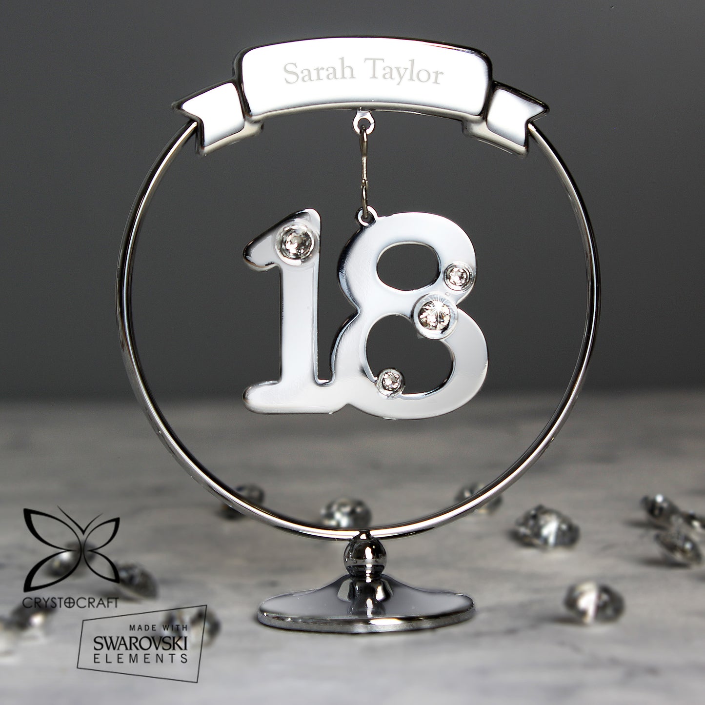 Personalised Name Crystocraft 18th Celebration Silver Ornament