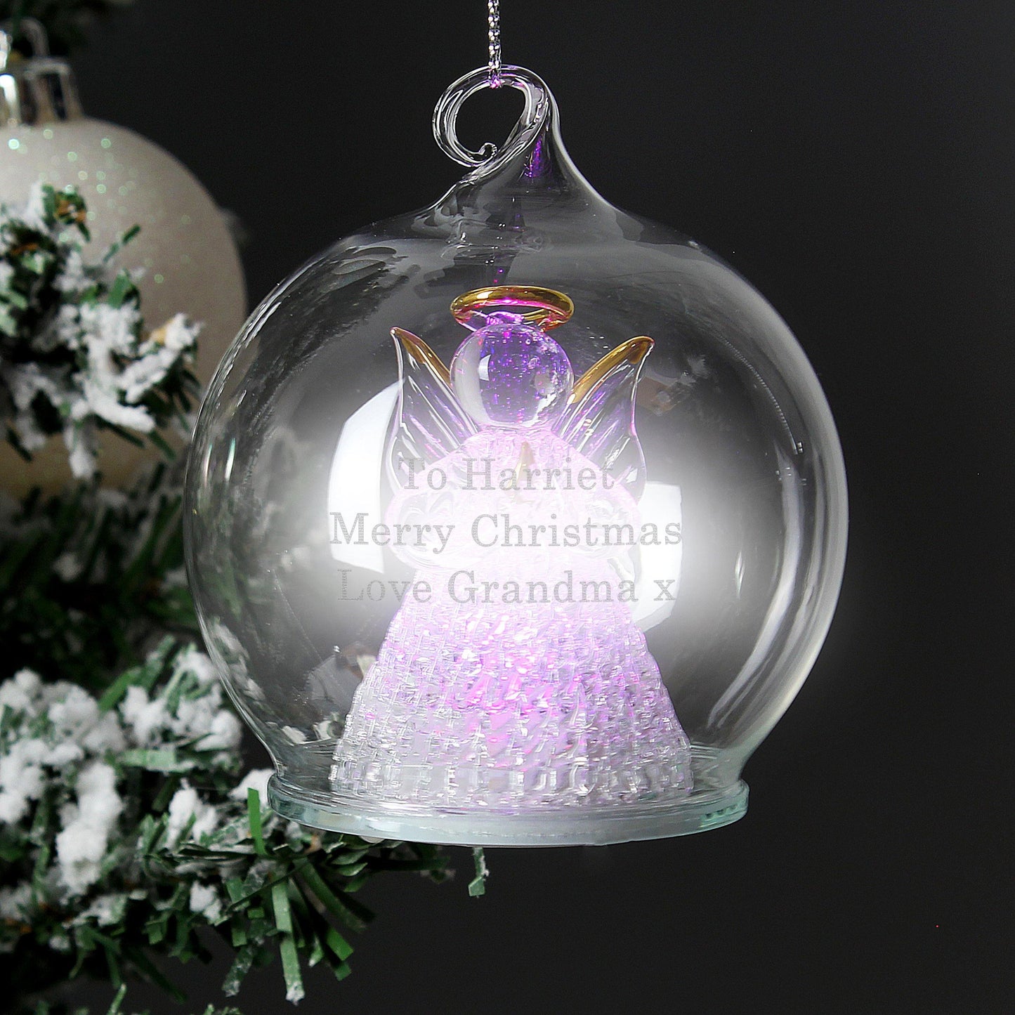 Personalised Christmas Message Colour Changing LED Angel Bauble Tree Decoration - Kporium Home & Garden