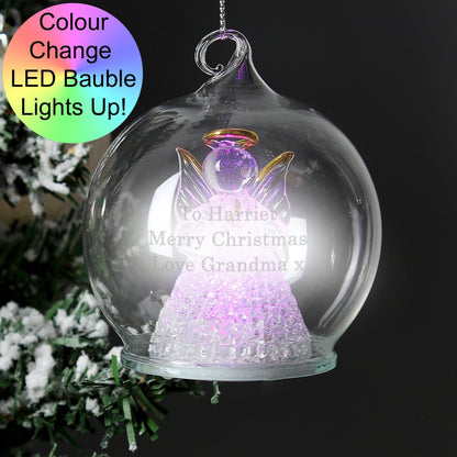Personalised Christmas Message Colour Changing LED Angel Bauble Tree Decoration - Kporium Home & Garden
