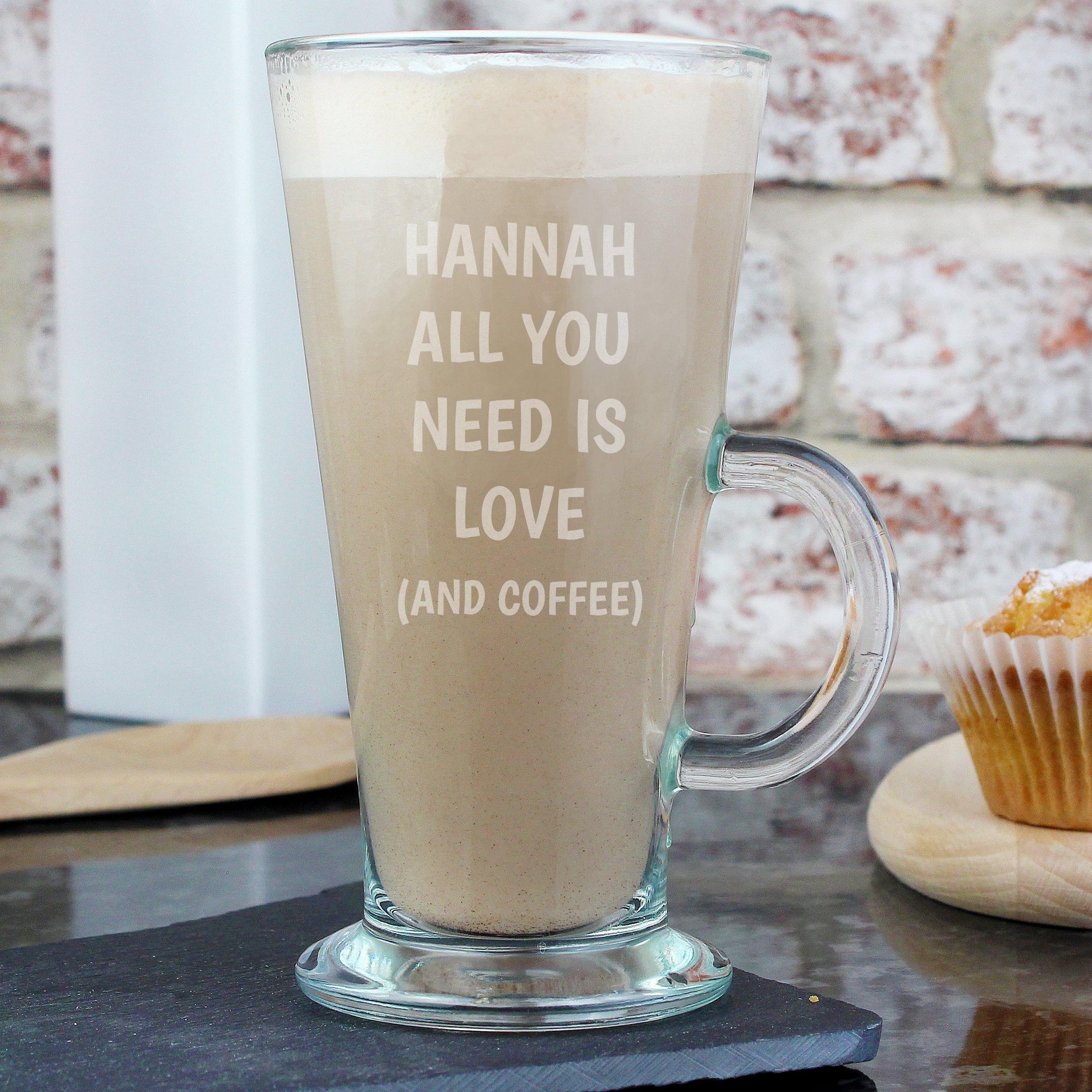 Personalised Name All You Need Is Love Latte Glass Mug Gift - Home Inspired Gifts