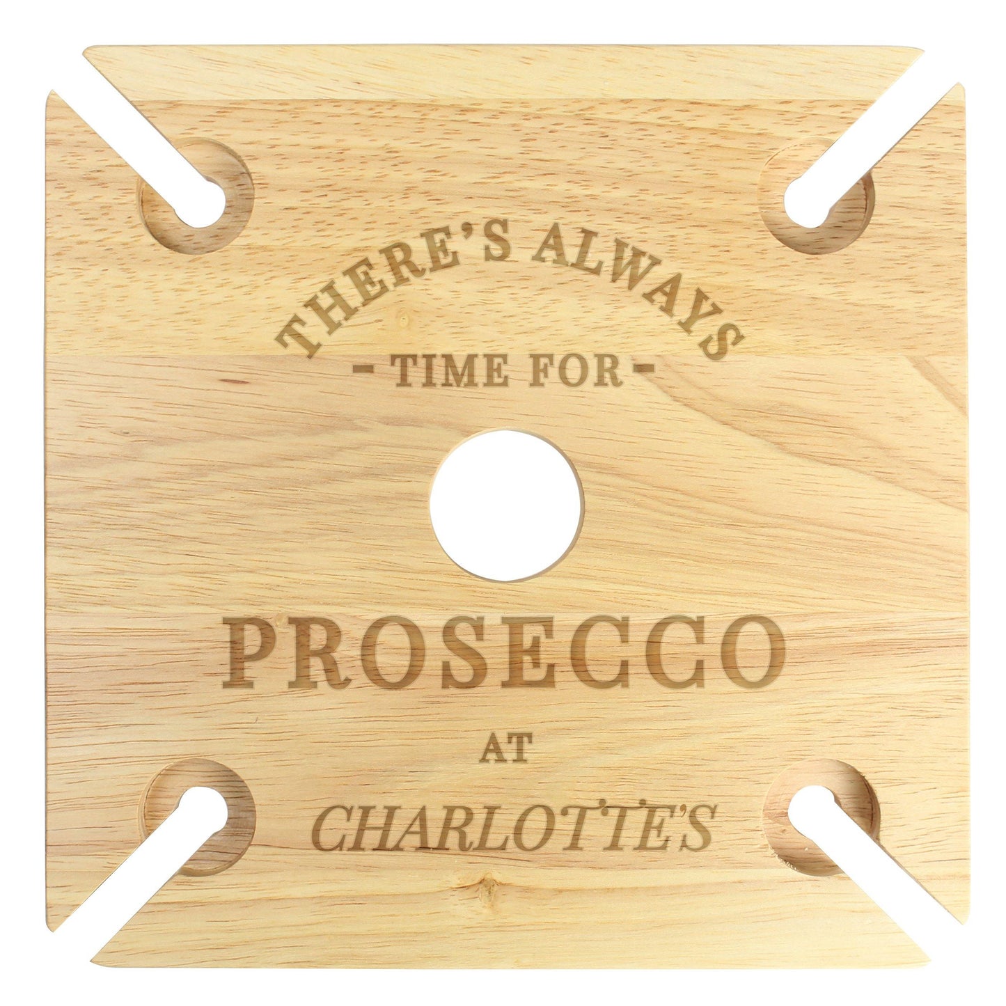 Personalised - Prosecco Four Prosecco Flute Holder & Bottle Butler Wooden Board - Kporium Home & Garden