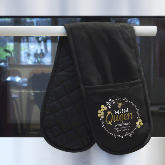 Personalised Queen Bee Black Cotton Oven Gloves - Kporium Home & Garden