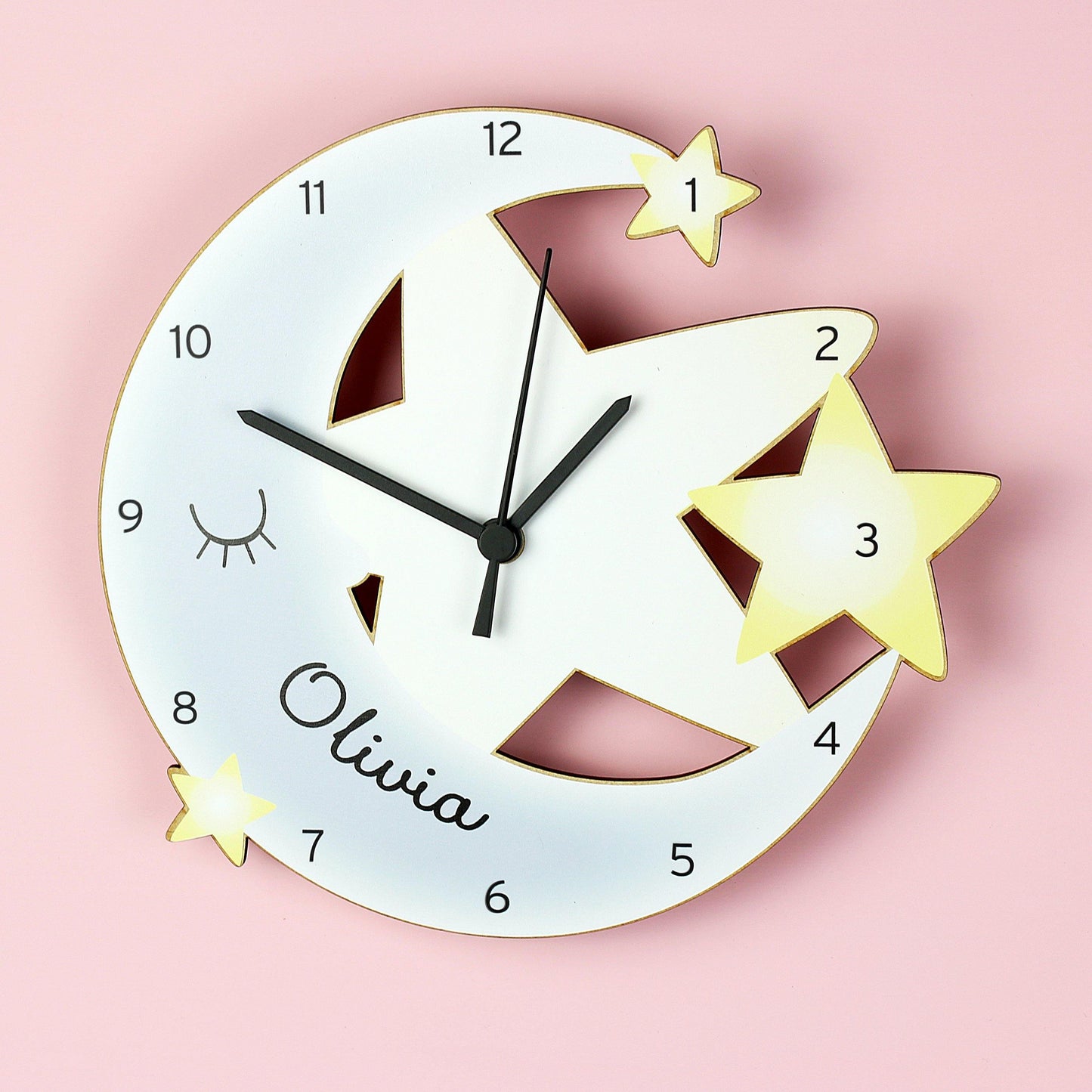 Personalised Moon and Stars Shape Wooden Wall Clock - Kporium Home & Garden