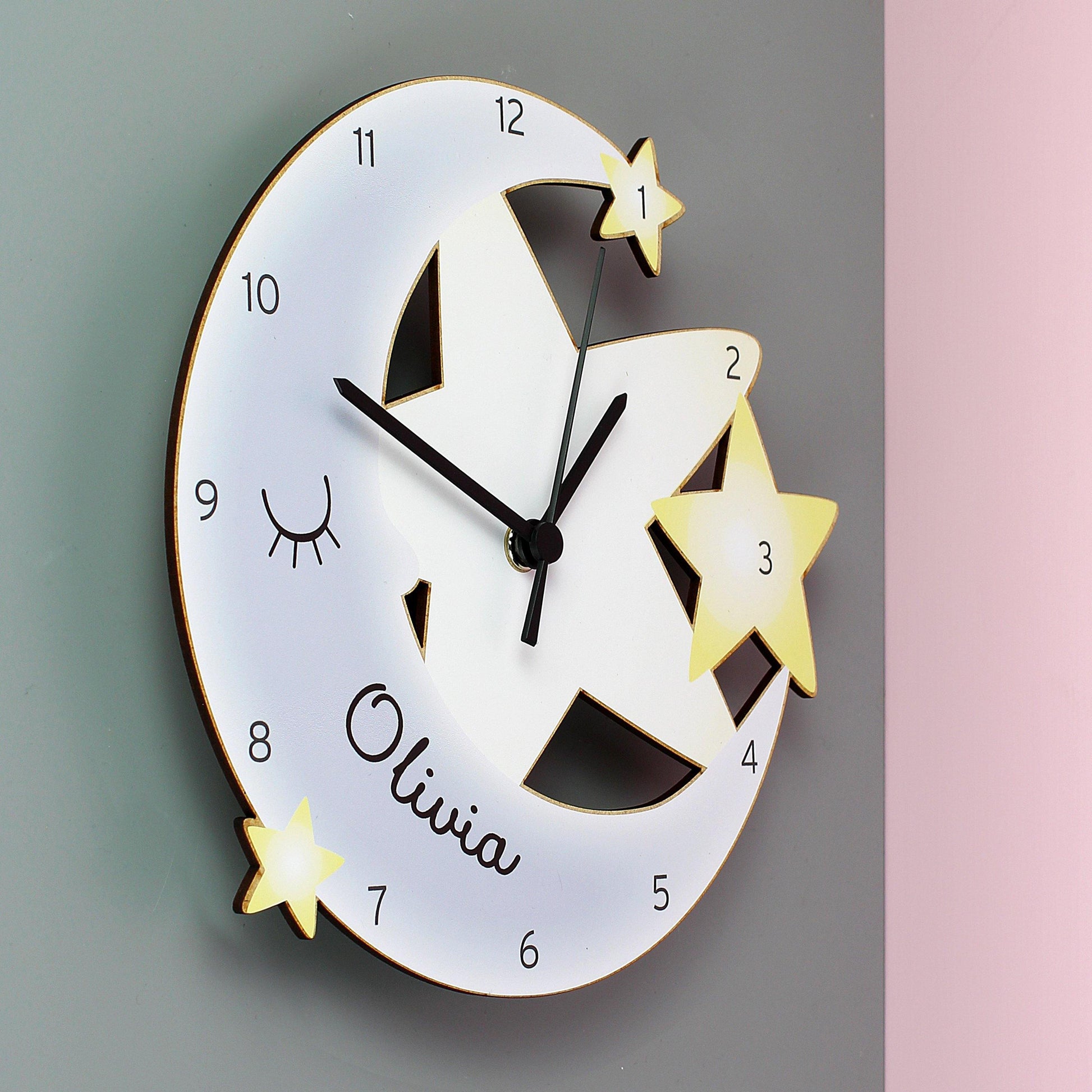 Personalised Moon and Stars Shape Wooden Wall Clock - Kporium Home & Garden