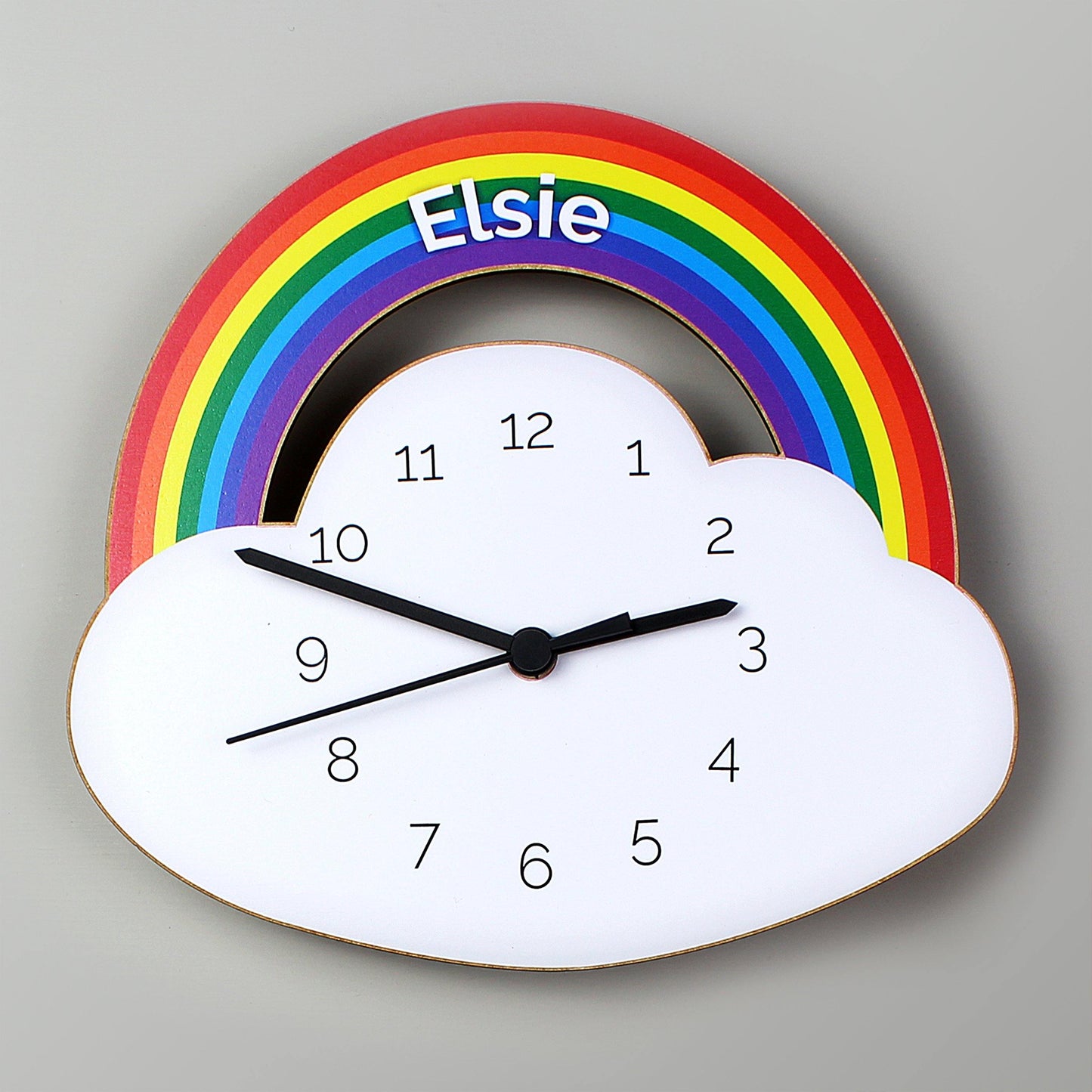 Personalised Rainbow and Cloud Shape Wooden Wall Clock - Kporium Home & Garden