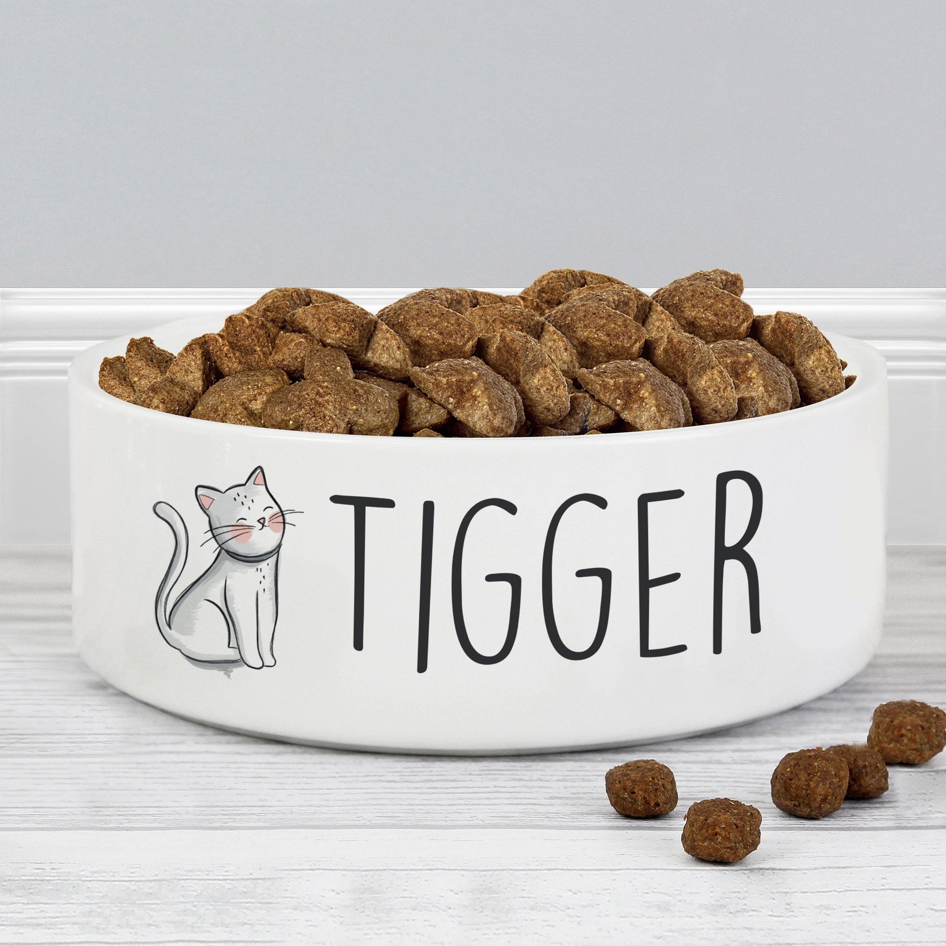 Personalised Ceramic Scribble Cat 14cm Medium Pet Bowl - Home Inspired Gifts