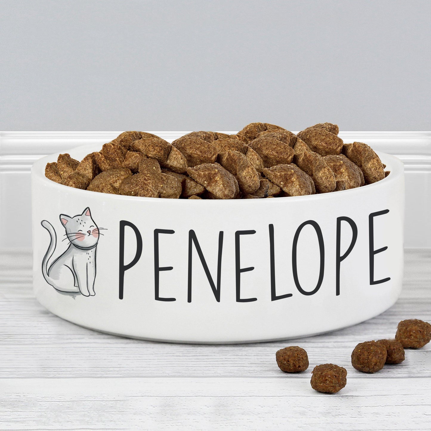 Personalised Ceramic Scribble Cat 14cm Medium Pet Bowl - Home Inspired Gifts