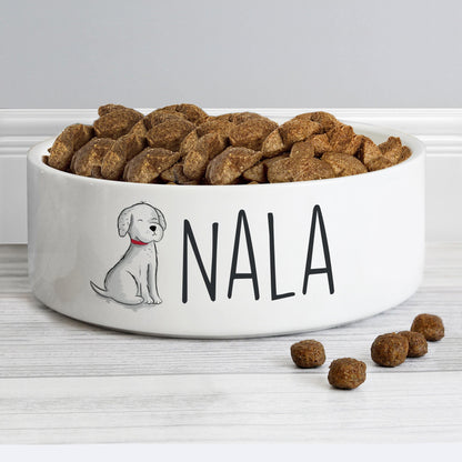 Personalised Ceramic Scribble Dog 14cm Medium Pet Bowl - Home Inspired Gifts