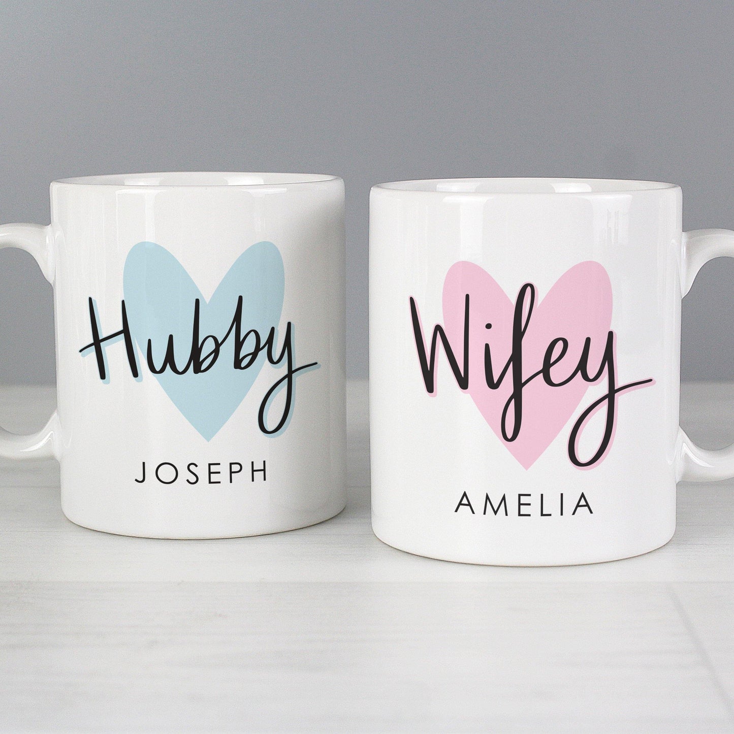 Personalised Heart Hubby & Wifey Message Mug Set Couple Gift - Home Inspired Gifts