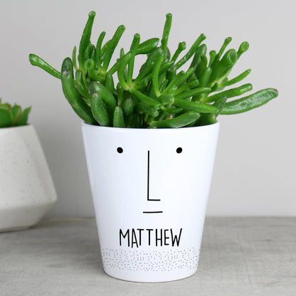 Personalised White  'Mr Face' Plant Flower Pot Gift