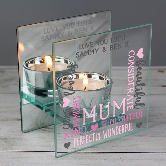 Personalised Mum Mirrored Glass Tea Light Holder - Kporium Home & Garden
