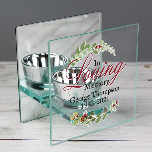 Personalised In Loving Memory Christmas Glass Tea Light Holder 2