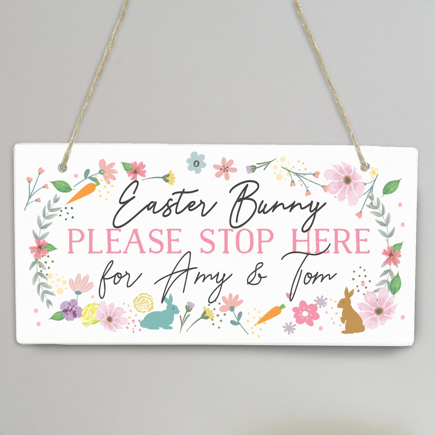 Personalised Easter Springtime Wooden Sign Hanging Decoration