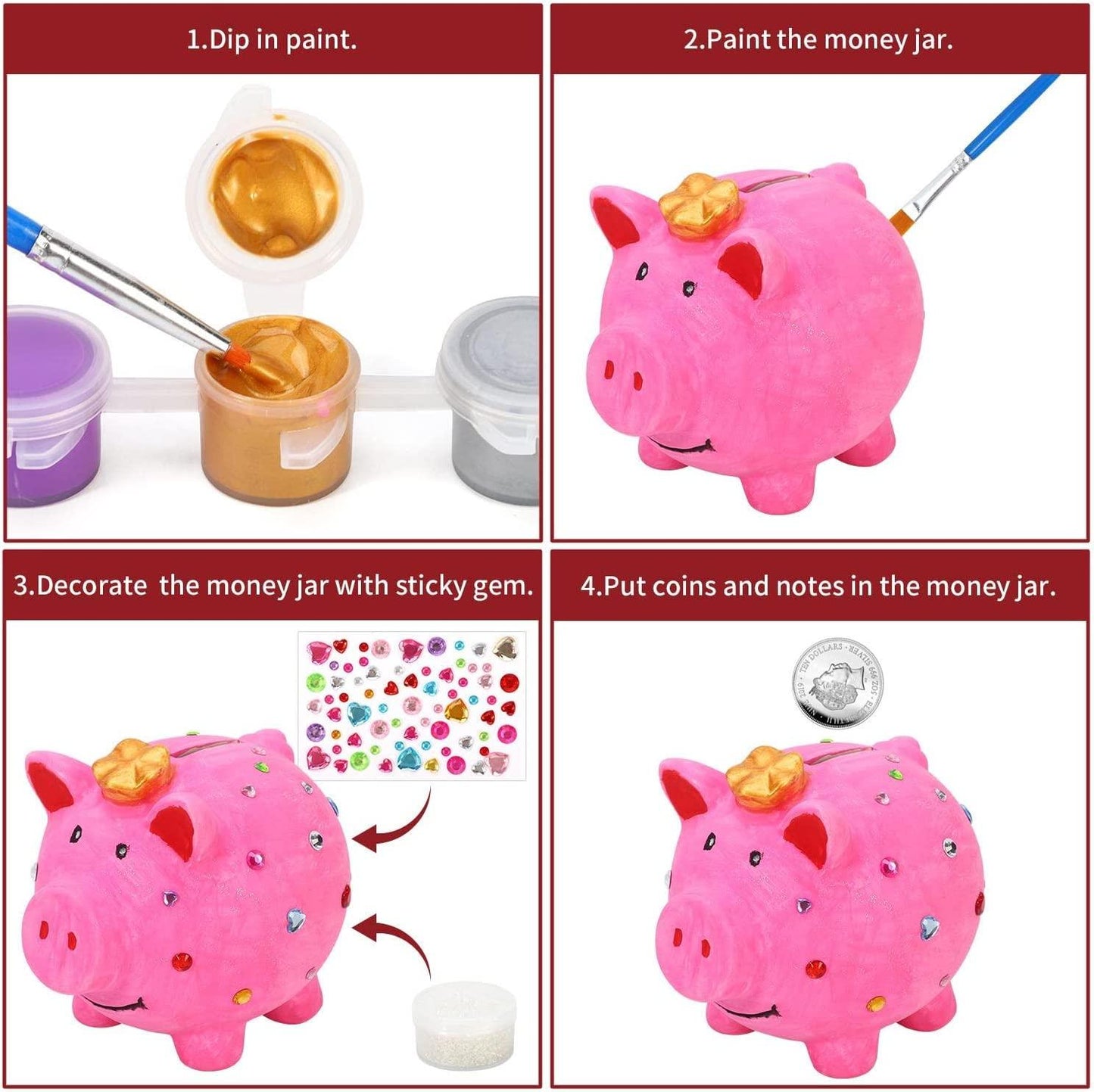 Paint Your Own Money Piggy Box Arts & Crafts Activity Kit  - Pig
