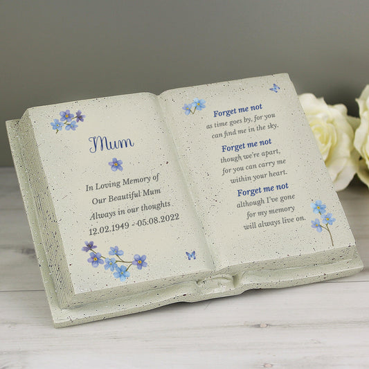 Personalised Forget Me Not Memorial Book Remembrance Plaque
