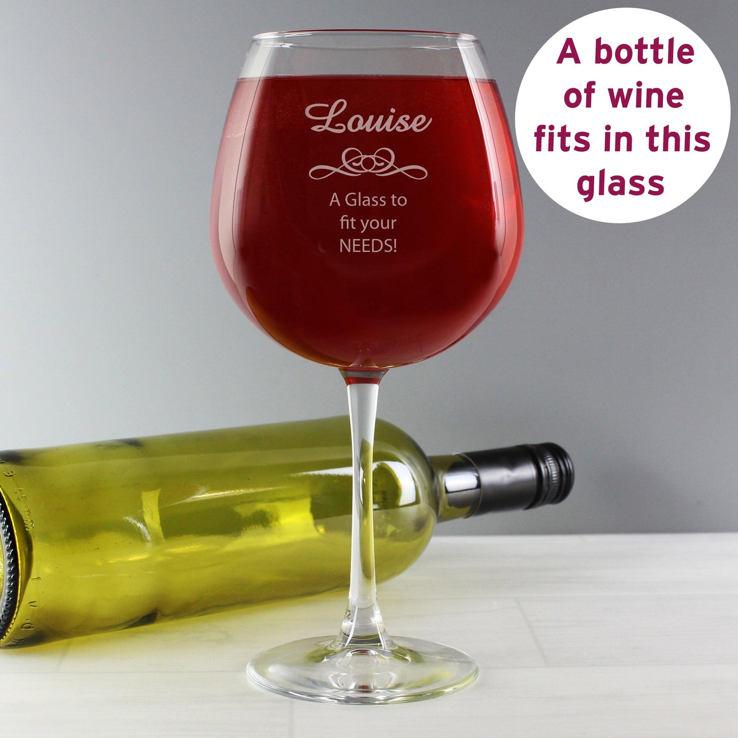 Personalised Large Decorative Full Bottle of Wine Glass Gift