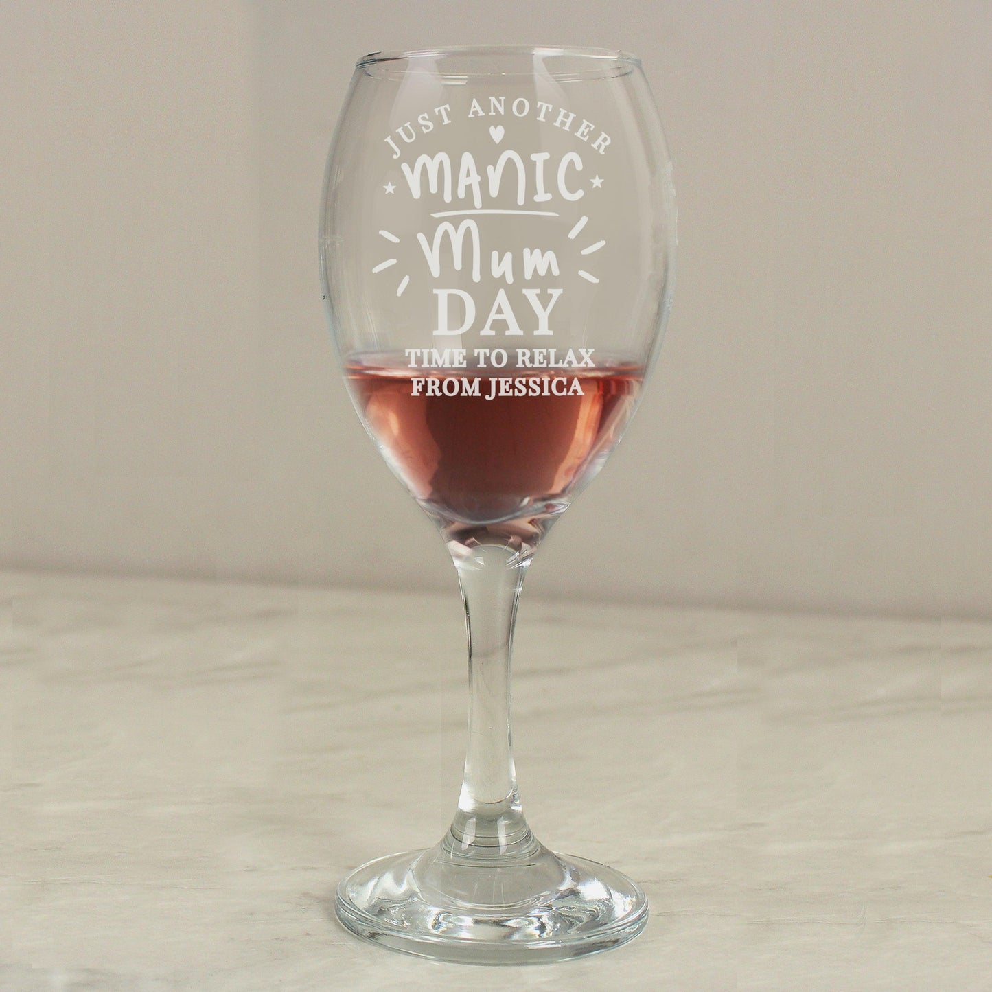 Personalised Manic Mum Day Wine Glass Gift