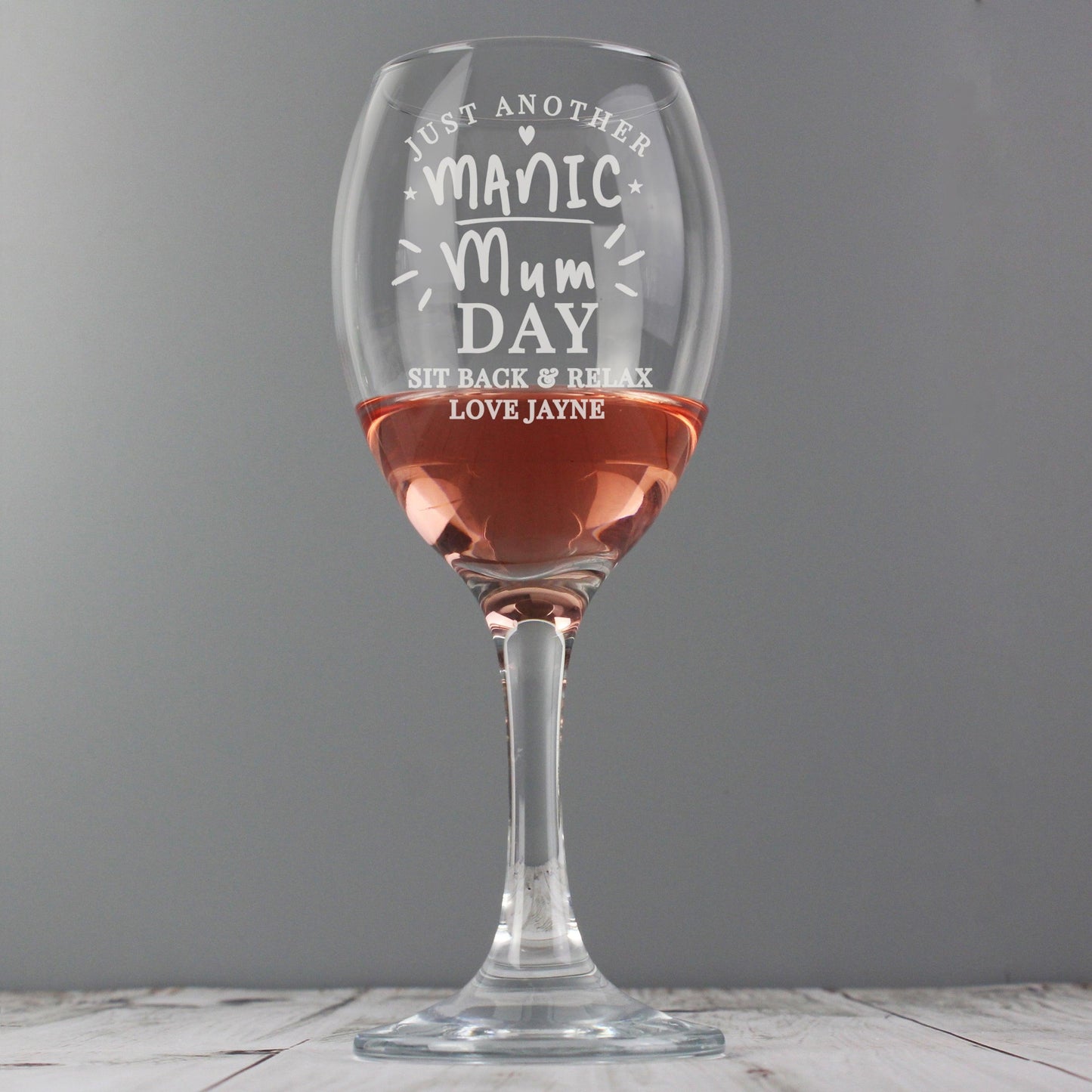 Personalised Manic Mum Day Wine Glass Gift