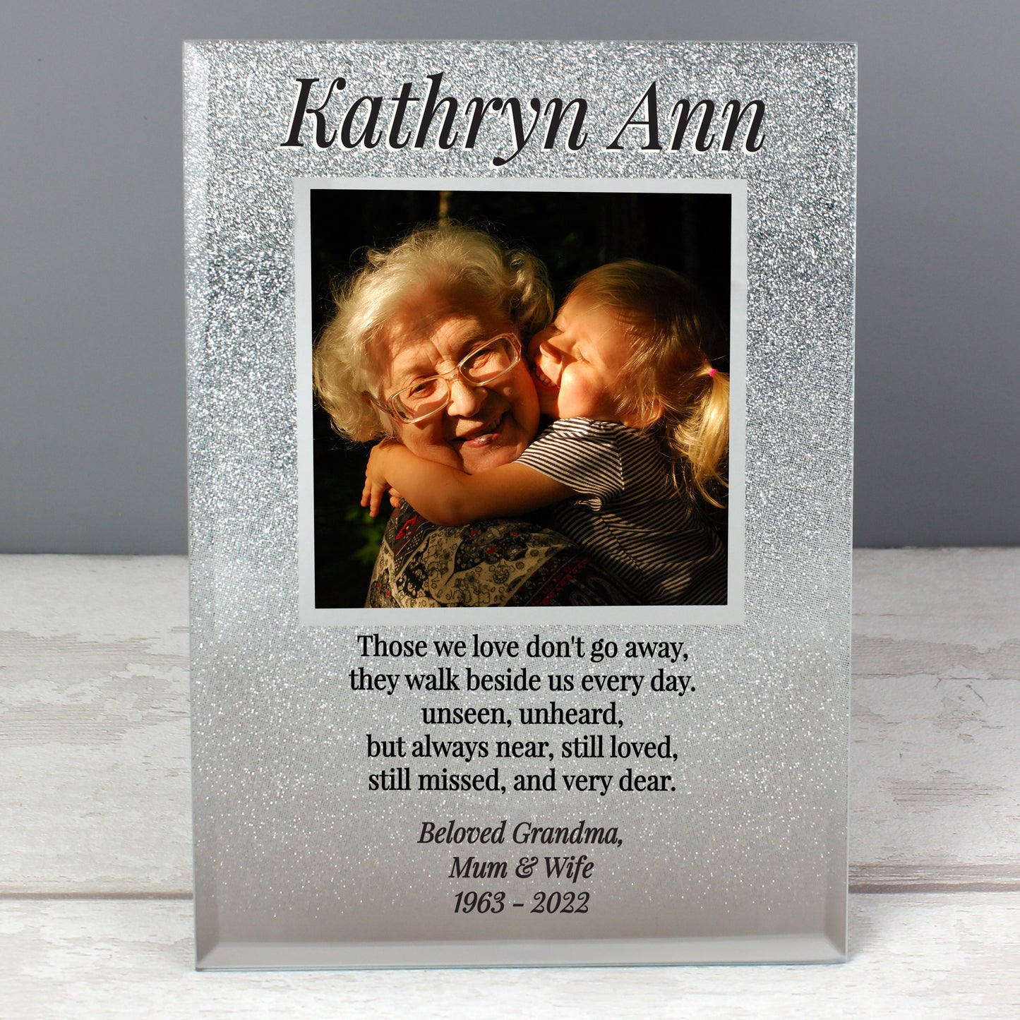 Personalised Memorial 4x4 Glitter Glass Photo Frame