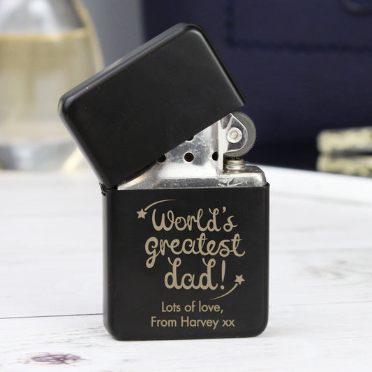 Personalised Message 'World's Greatest Dad' Black Lighter Gift