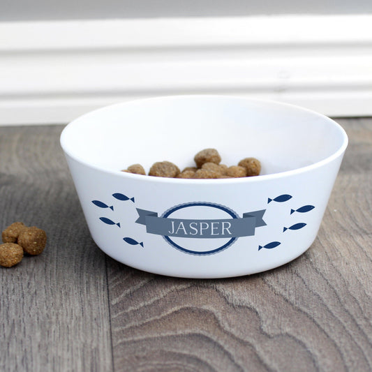 Personalised Name 12cm Fish Design Pet Cat Food Water Bowl