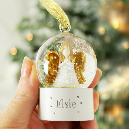 Personalised Name Angel Glitter Snow Globe Tree Bauble Decoration