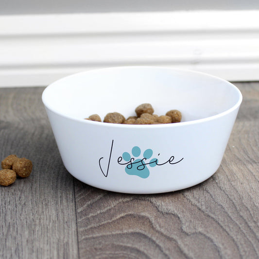 Personalised Name Blue Pawprint Design Pet Cat Food Water 12cm Bowl