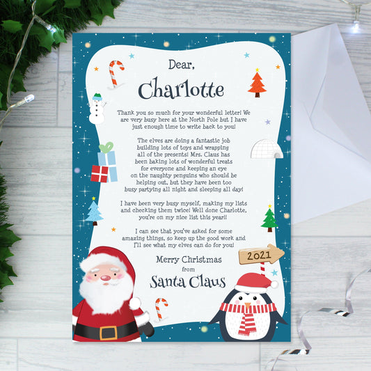 Personalised Name Christmas Penguin Santa Letter