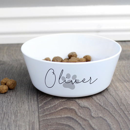 Personalised Name Grey Pawprint Design Pet Cat Food Water 12cm Bowl