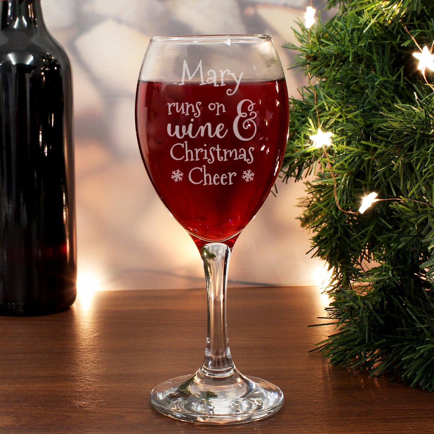 Personalised Name Runs On Wine & Christmas Cheer Wine Glass