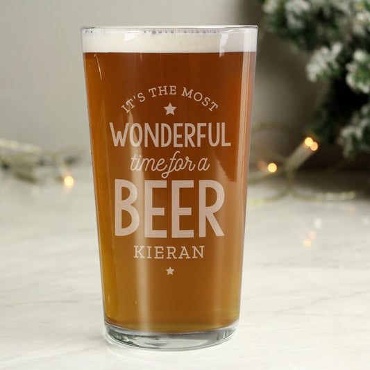 Personalised Name Wonderful Time For A Beer Christmas Pint Glass