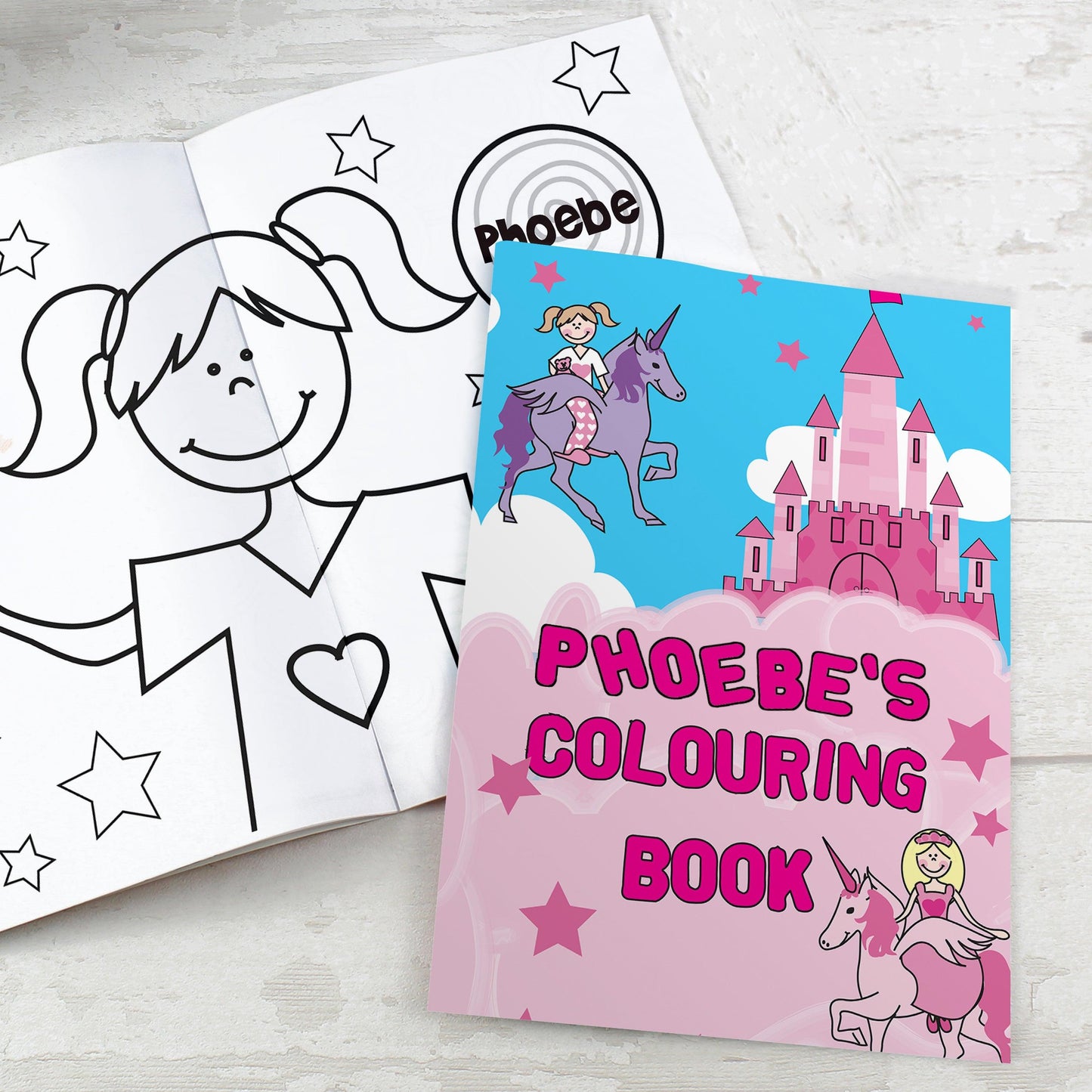 Personalised Princess & Unicorn Colouring Book with 12 Pencil Crayons