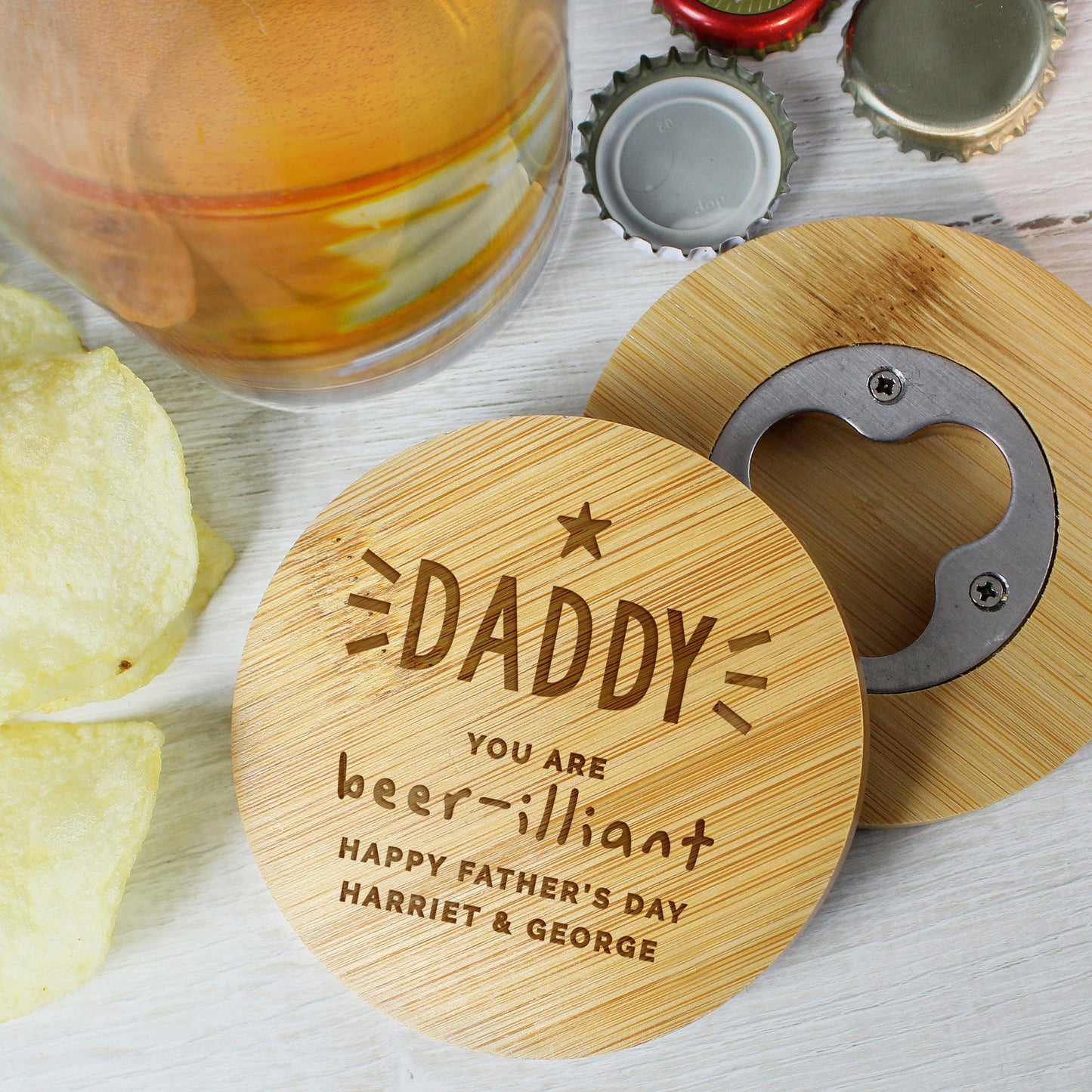 Personalised Star Wooden Bamboo Bottle Opener Coaster