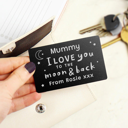 Personalised To The Moon & Back Black Wallet Message Metal Card