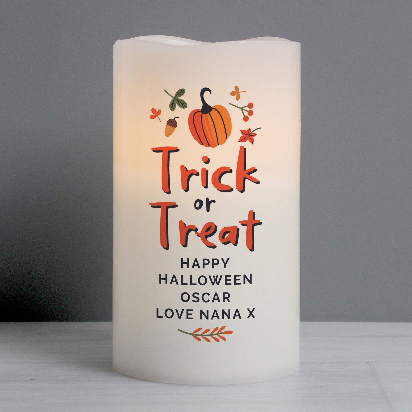 Personalised Trick or Treat LED Pumpkin Candle