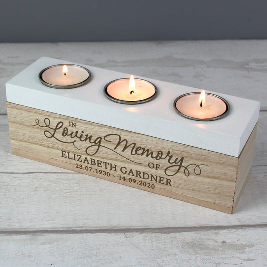 Personalised Wooden In Loving Memory Triple Tea Light Box