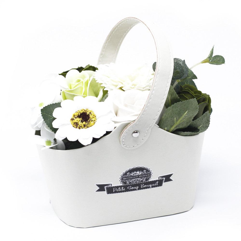 Petite Scented Soap Flower Bouquet in Basket - Pastel Green