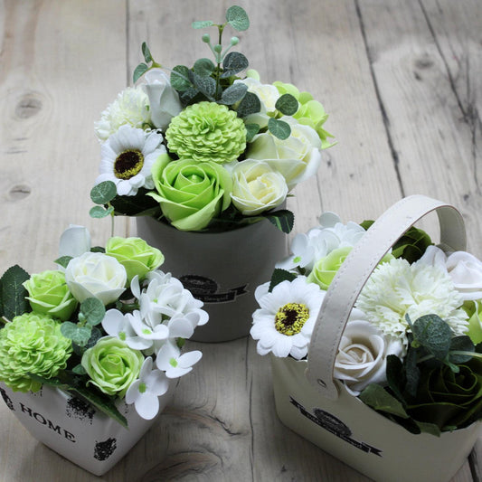Petite Scented Soap Pastel Green Flower Bouquet in Basket