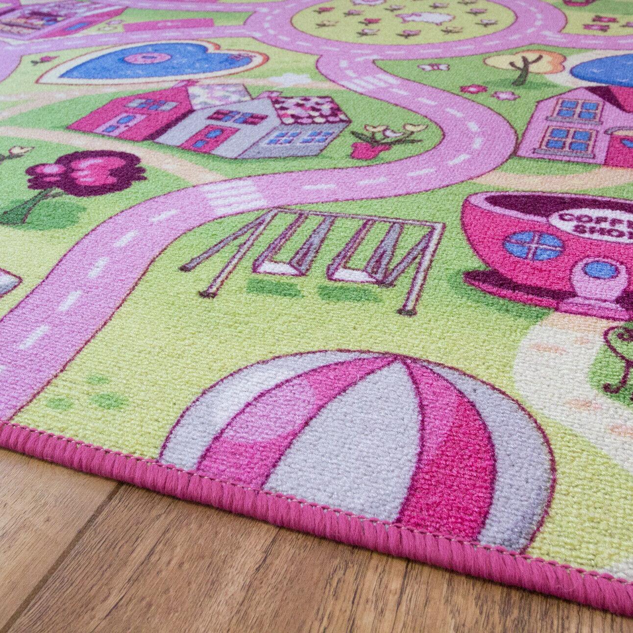 Pink Funfair Hard Wearing Area Rug Floor Play Mat