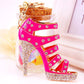 Pink High Heeled Shoe Shaped Crystal Rhinestone Handbag Charm Keyring