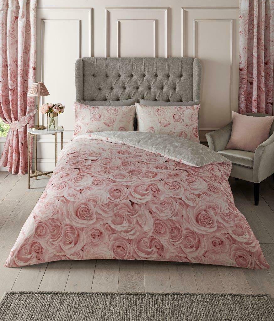 Pink Multi Floral Rose Print Duvet Cover Polycotton Bedding Quilt Set - Kporium Home & Garden