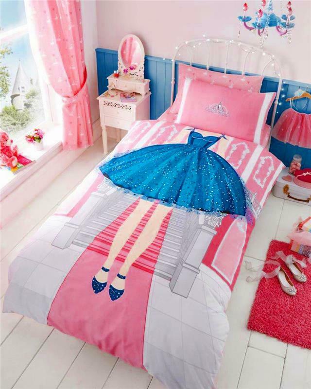 Pink Princess Tiara Print Polycotton Kids Duvet Bedding Quilt Set
